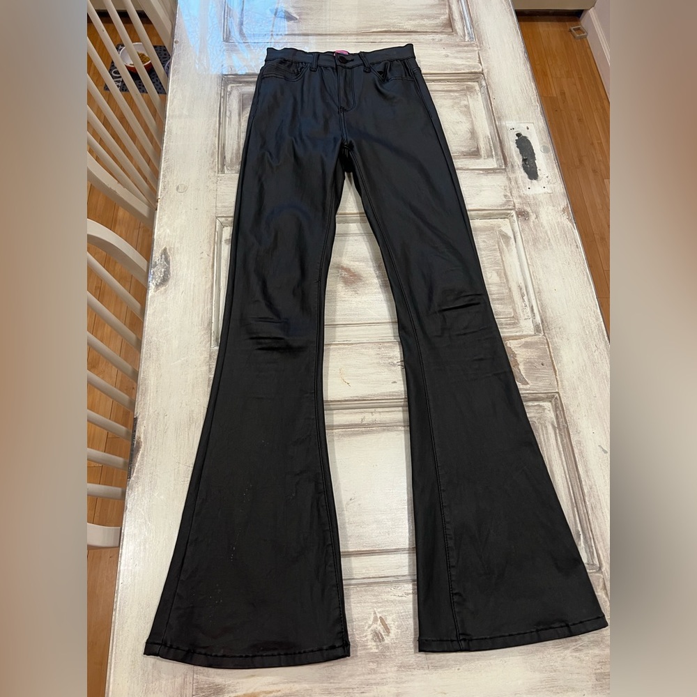Size Medium Black Faux Leather Flares!